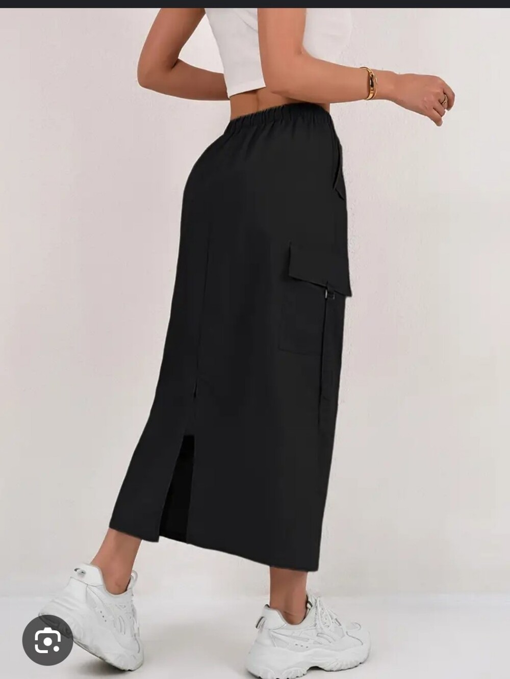 Angel Kiss Black Cargo Maxi Skirt with Side Pocket